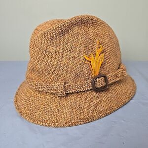 Biltmore Vintage Wool Tweed Fedora Hat Size 6 7/8 Feathers Made in Scotland FLAW